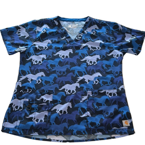 Carhartt Modern Fit Horses Pattern Lightweight Scrub Top Dental Medical Medium